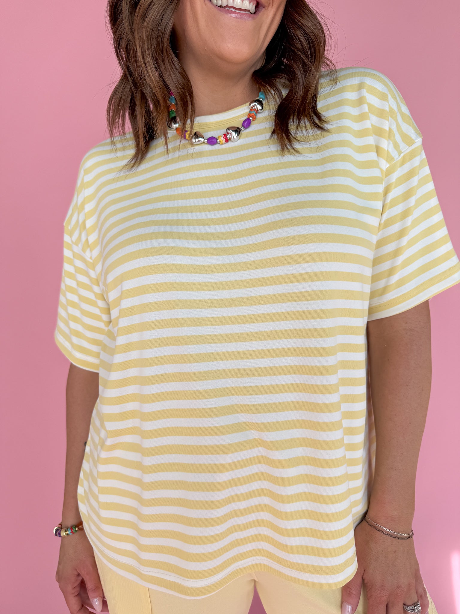 Oversized Stripe Tee- Yellow/White - Ana Patricia Boutique