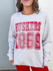 Huskers 1869 Crewneck- Grey