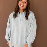 Mineral Wash Snap  Pullover- Grey