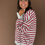 Striped Mock Neck Sweatshirt- H.Grey/Red