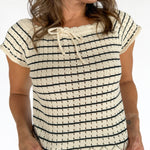 Square Neck Crochet Top- Cream/Black - Ana Patricia Boutique