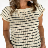 Square Neck Crochet Top- Cream/Black - Ana Patricia Boutique