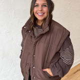 Oversized Puffer Vest- Brown