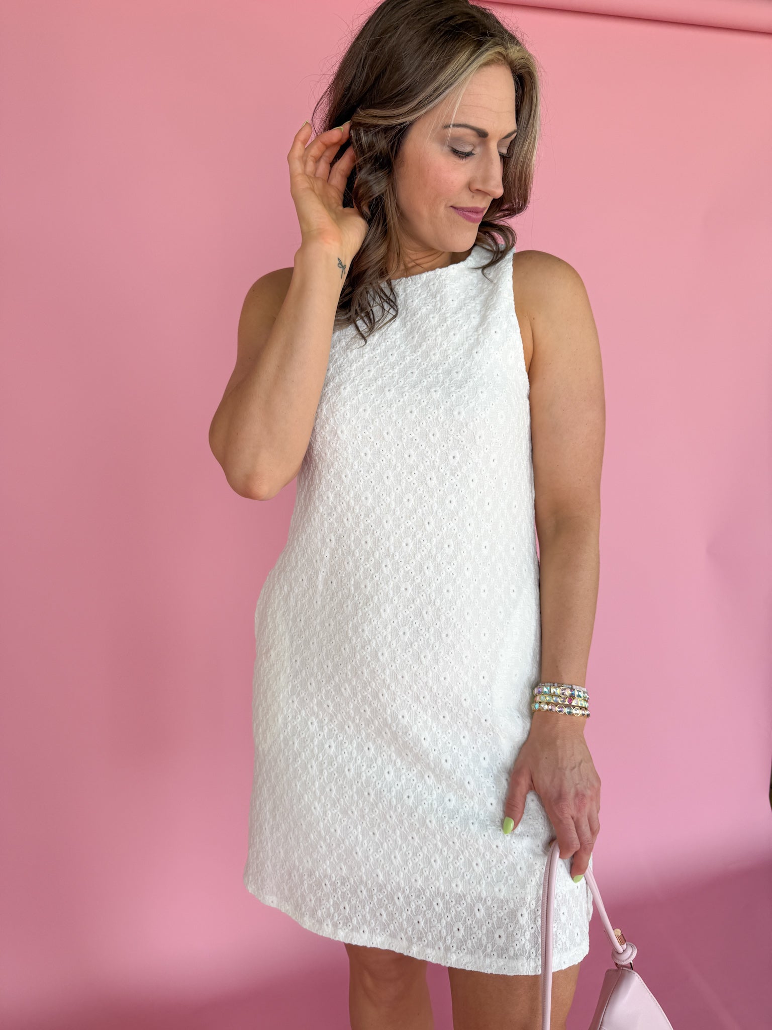 Sleeveless Lace Mini Dress- White - Ana Patricia Boutique