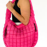 Puffer Hobo Tote Bag: Hot Pink