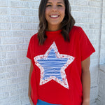 Star Lace Patch Top- Red - Ana Patricia Boutique