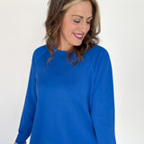 Luxe Ribbed Raglan Top-Blue