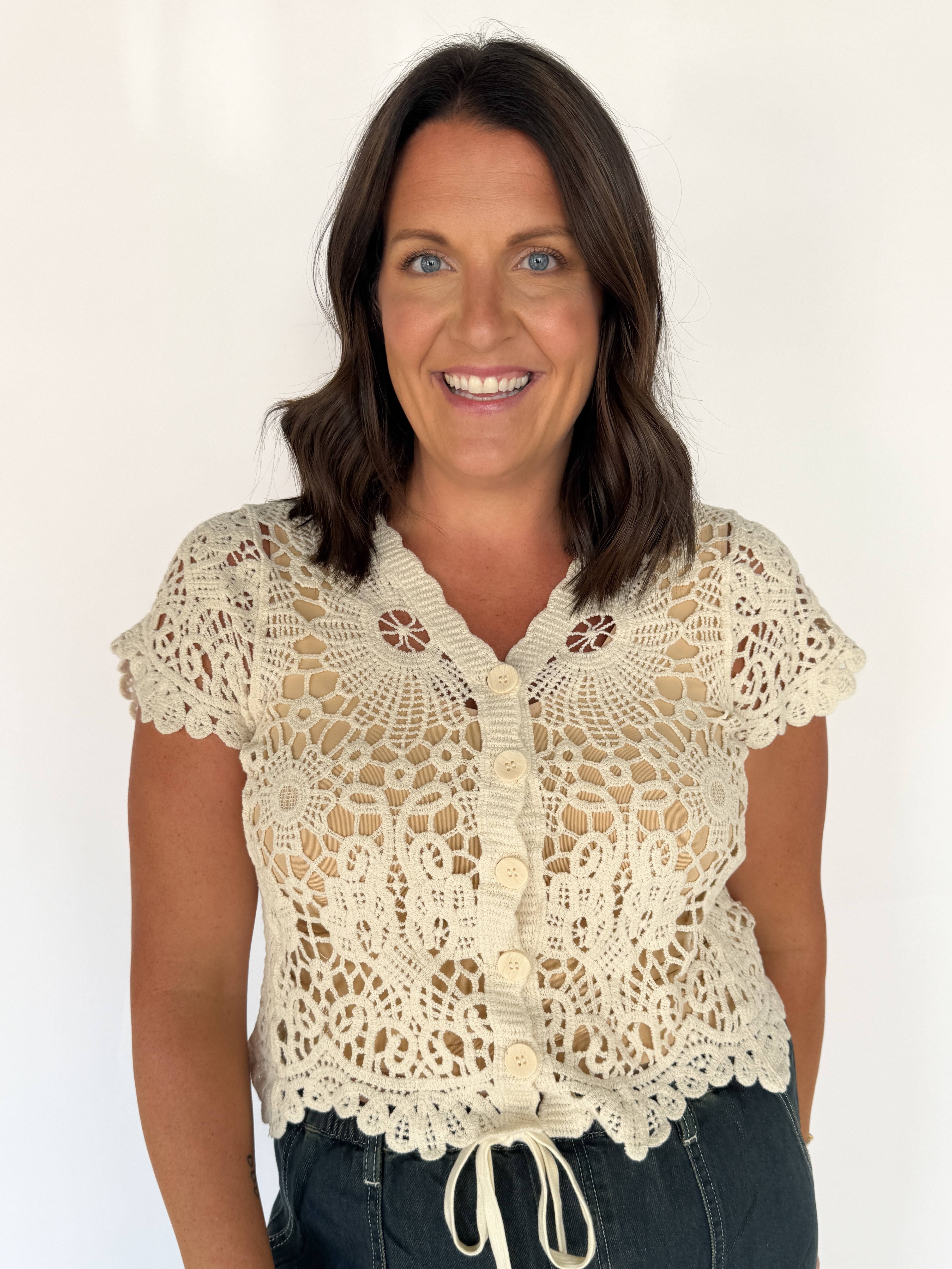 Crochet Button Cardigan - Ana Patricia Boutique
