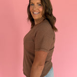 Textured Stripe Tee- Mocha - Ana Patricia Boutique