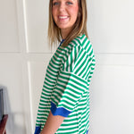 Striped Side Slit Top- Green/Cream - Ana Patricia Boutique