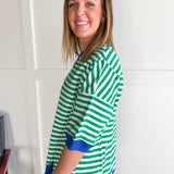 Striped Side Slit Top- Green/Cream - Ana Patricia Boutique