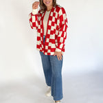 Checkered Cardigan- Red/Ivory - Ana Patricia Boutique