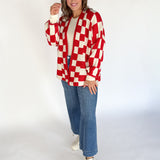 Checkered Cardigan- Red/Ivory - Ana Patricia Boutique