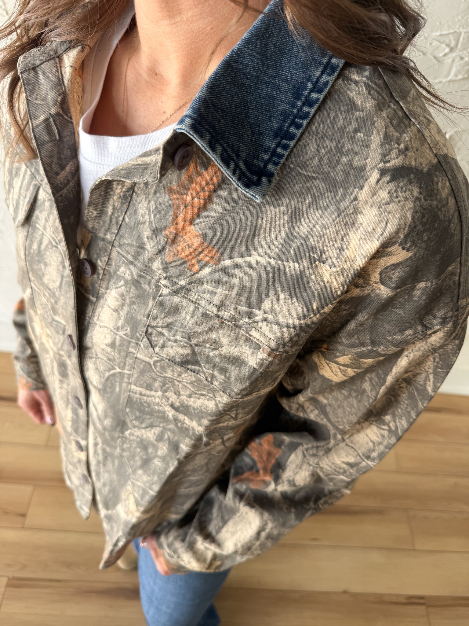 Denim Collar Camo Jacket - Ana Patricia Boutique
