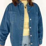 Oversized Denim Shirt Jacket-Dark Wash
