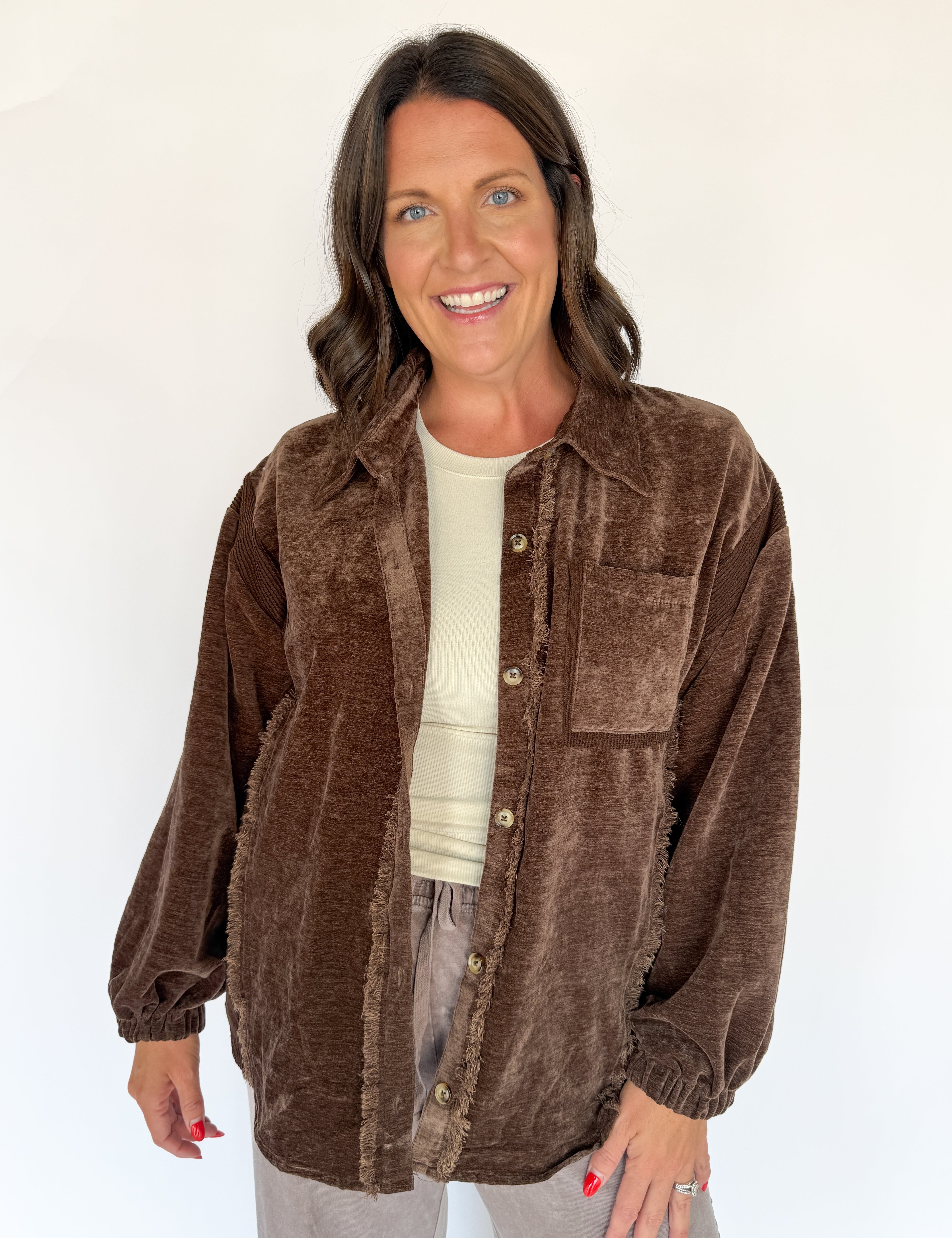 Button Down Jacket- Chocolate - Ana Patricia Boutique