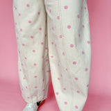 Polka Dot Barrell Jeans- Pink