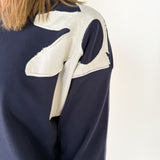 Floral Patched Hoodie- Navy