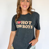 I Love Hot Cowboys Graphic Tee- Black