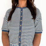 Striped Henley Top- Blue - Ana Patricia Boutique