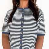 Striped Henley Top- Blue - Ana Patricia Boutique