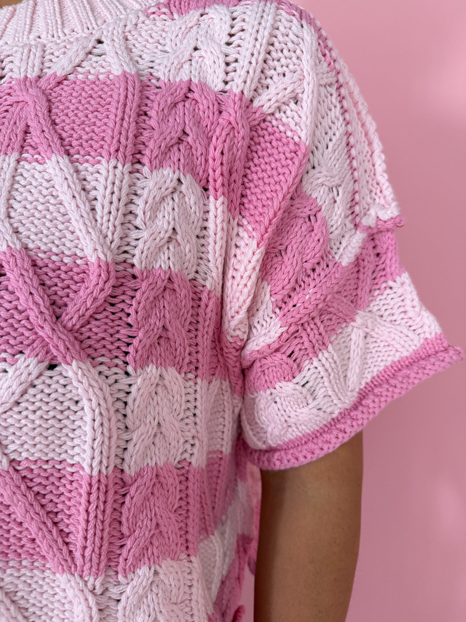 Cable Knit Stripe Sweater-Pink - Ana Patricia Boutique