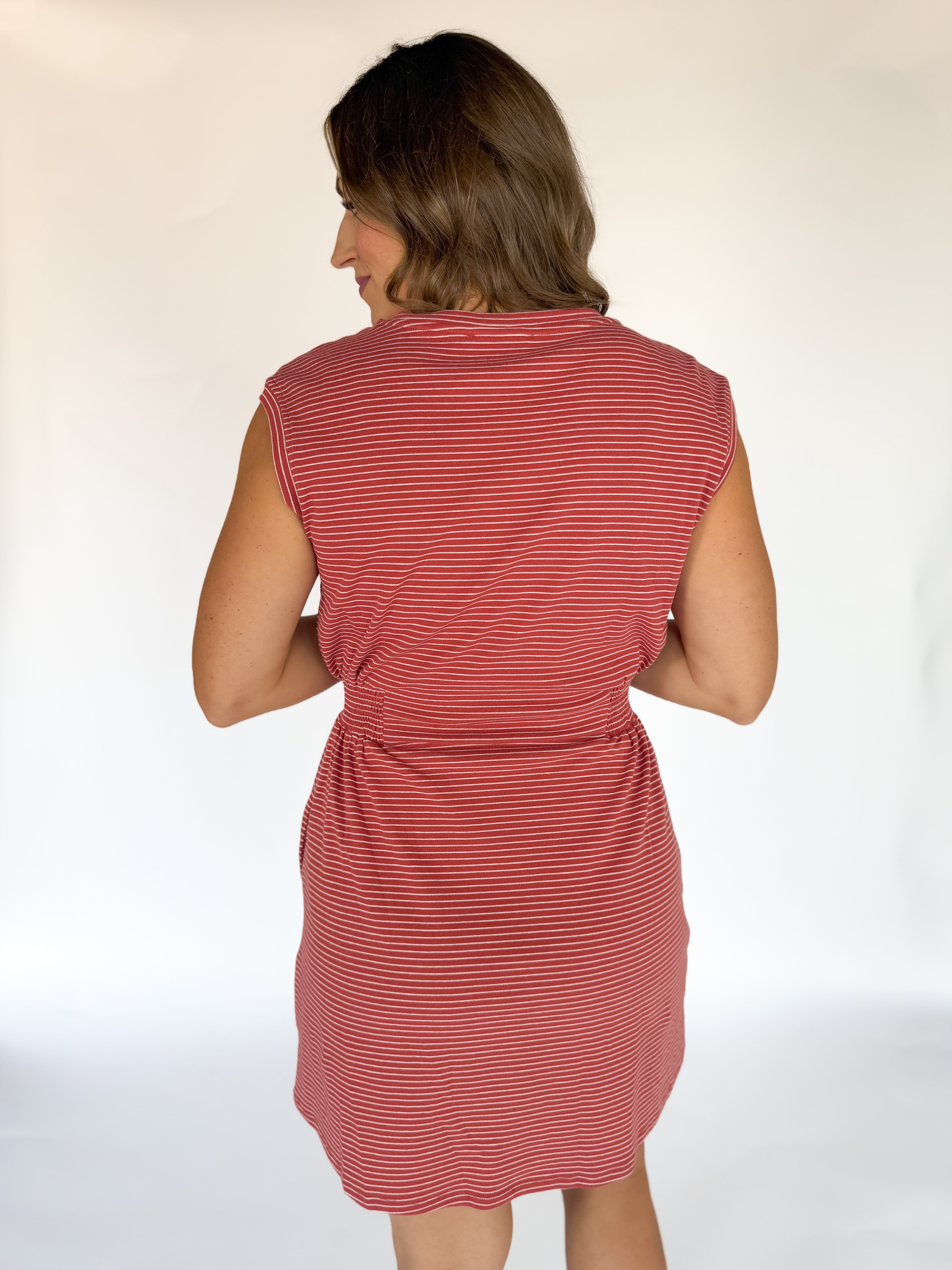Striped Crewneck Dress-Crimson Red - Ana Patricia Boutique