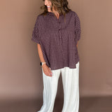 Oversized Plaid Button Down-Merlot