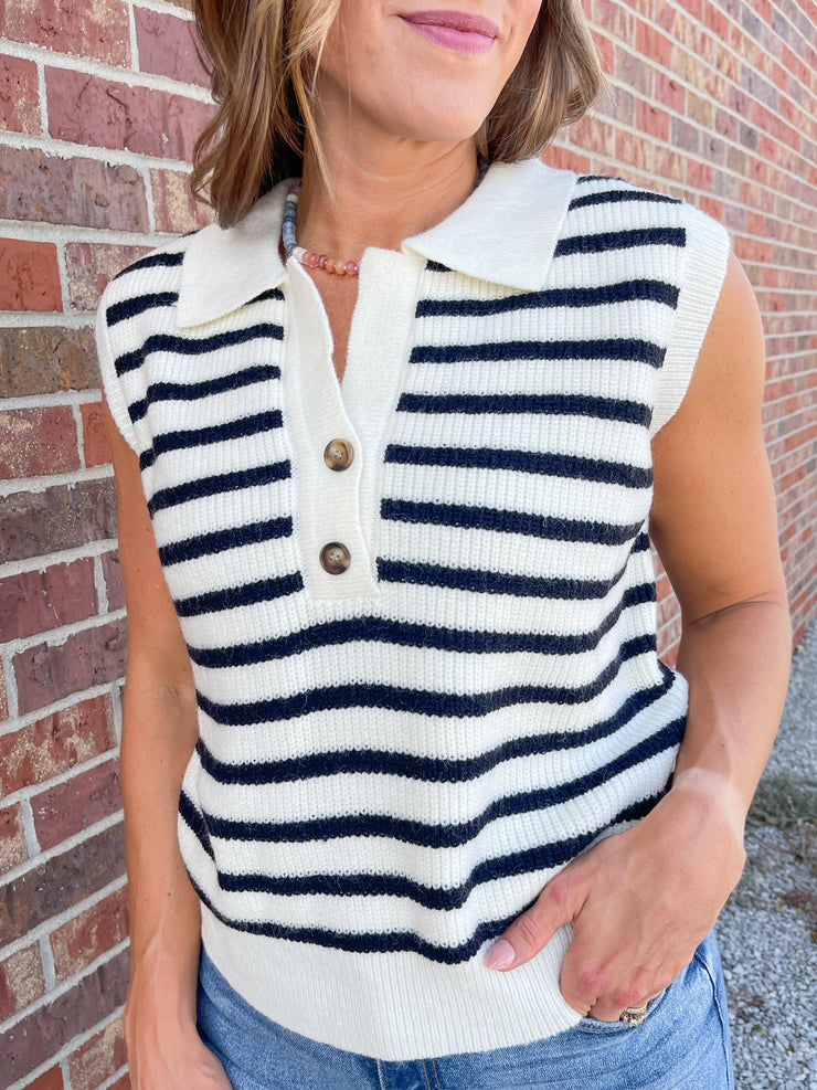 The Penny Sweater Vest- Blk/Ivory