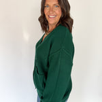 V Neck Waffleknit Cardigan- Dark Green - Ana Patricia Boutique