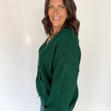 V Neck Waffleknit Cardigan- Dark Green - Ana Patricia Boutique