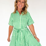 Stripe Mini Flare Dress- Green