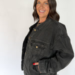 Boxy Cut Denim Jacket- Charcoal - Ana Patricia Boutique