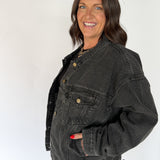 Boxy Cut Denim Jacket- Charcoal - Ana Patricia Boutique