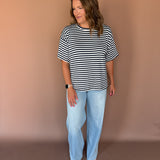 Oversized Stripe Tee- Navy/White