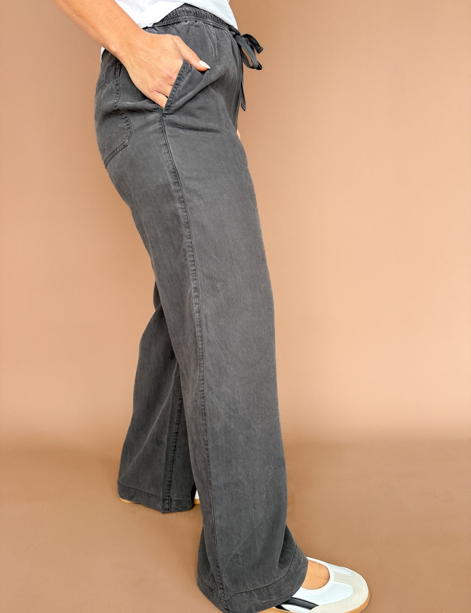 Tencel Wide Leg Pants-Charcoal - Ana Patricia Boutique