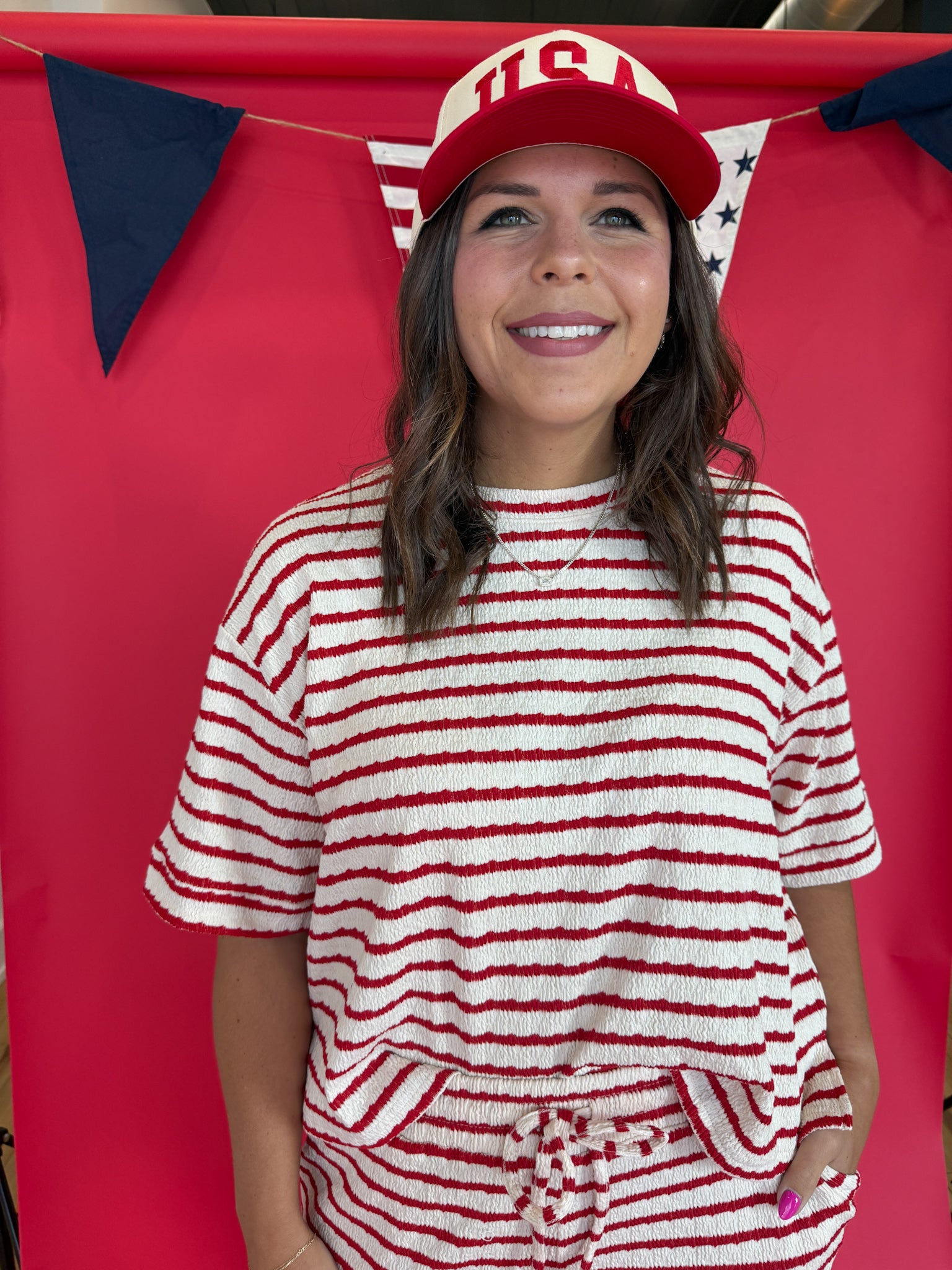 Striped Two-Piece Set- Red - Ana Patricia Boutique