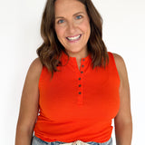 Simple Button Down Tank- Tomato Red