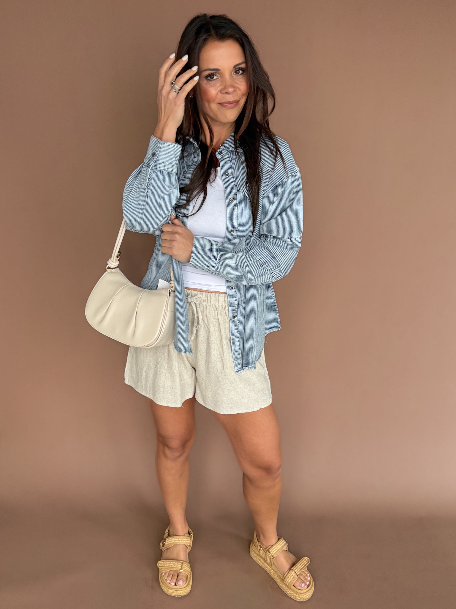 Chambray Striped Button Down-Dark - Ana Patricia Boutique