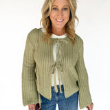 Knit Bow Cardigan Sweater- Olive
