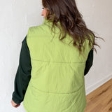High Collar Padded Vest-Light Green - Ana Patricia Boutique