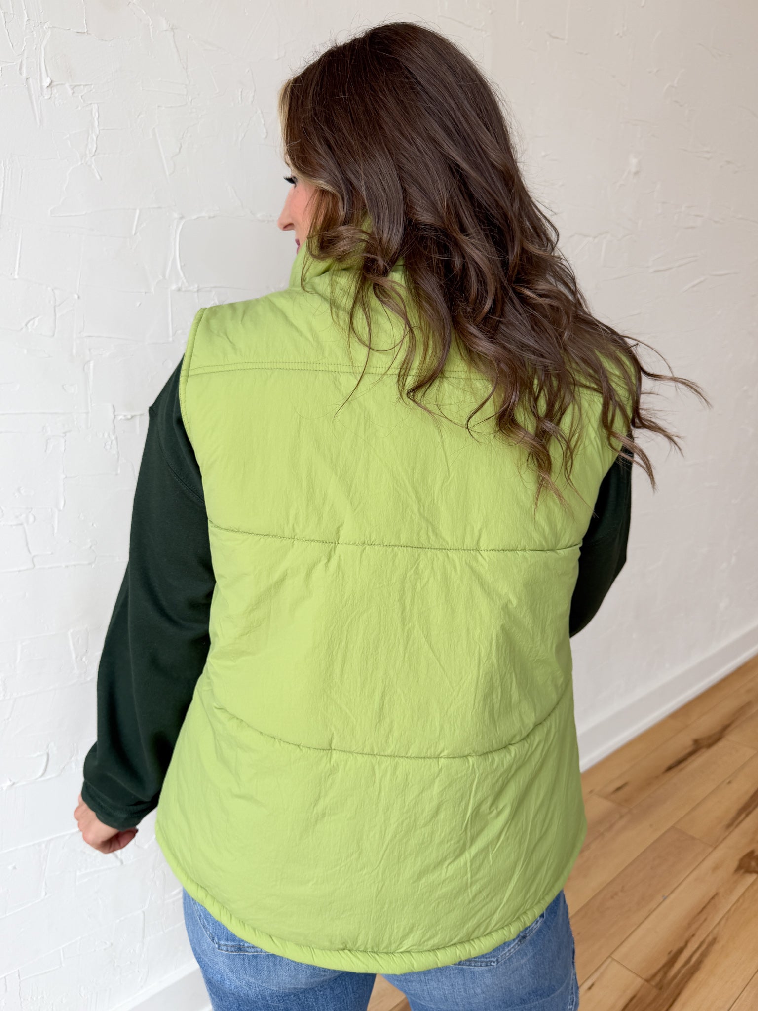 High Collar Padded Vest-Light Green - Ana Patricia Boutique