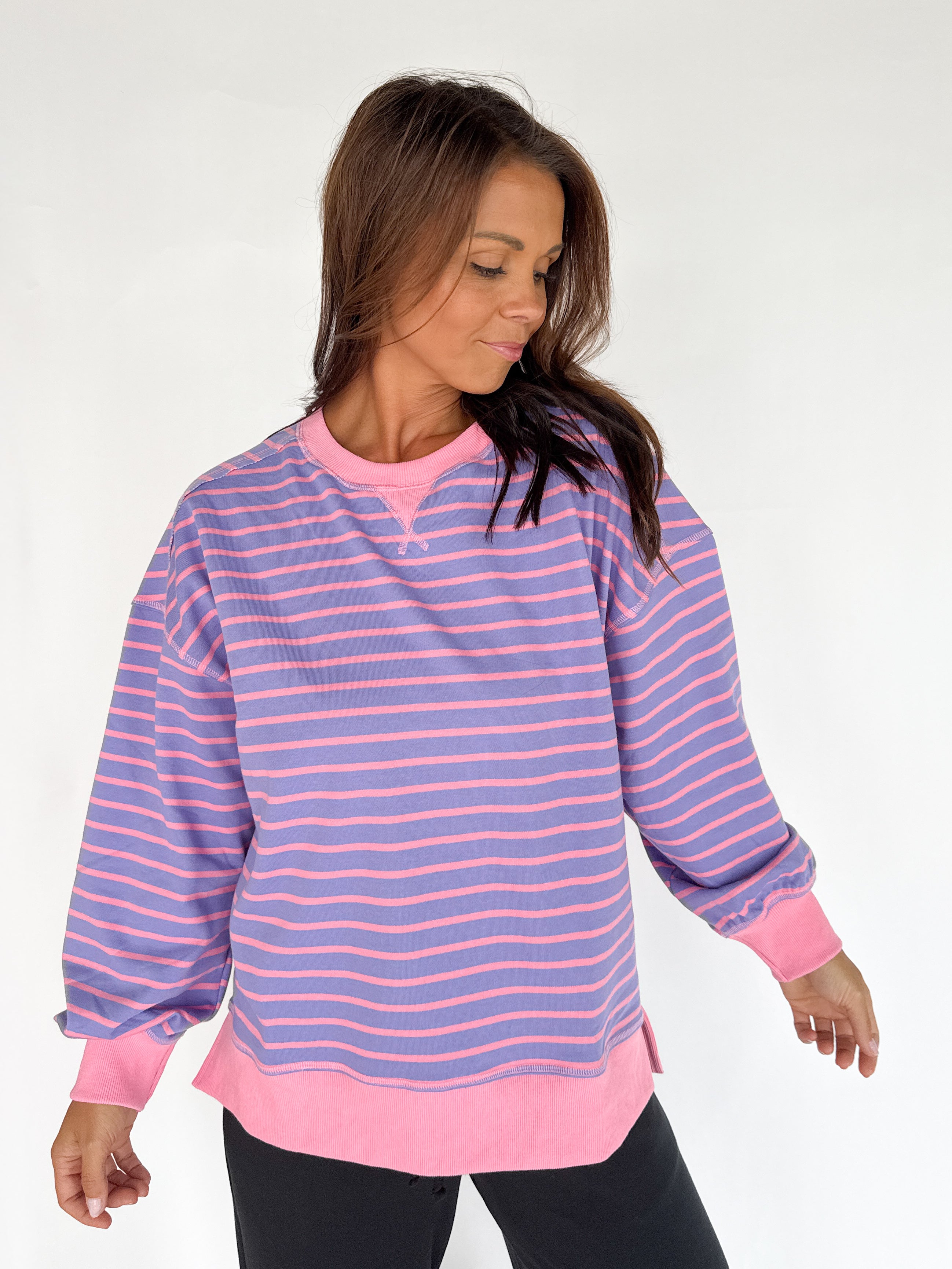 Stripe Comfy Pullover-Lavender/Pink - Ana Patricia Boutique