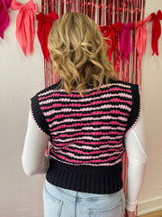 The Lena Sweater Vest- Black/Pink