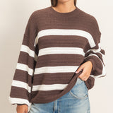 Striped Oversized Sweater- Brown