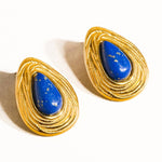 Oval Stone Earrings-Blue - Ana Patricia Boutique
