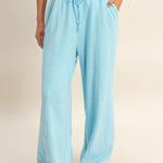 Acid Wash Wide Leg Pants-Blue - Ana Patricia Boutique
