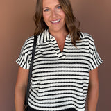 Split Neck Collared Top- Black