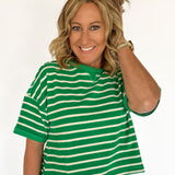 Terry Cloth Stripe Top- Green - Ana Patricia Boutique