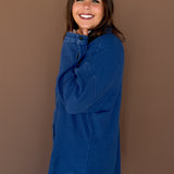 Mineral Wash Waffleknit Button Up-Navy